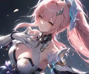 Ilustración de personaje femenino con cabello rosado en estilo anime