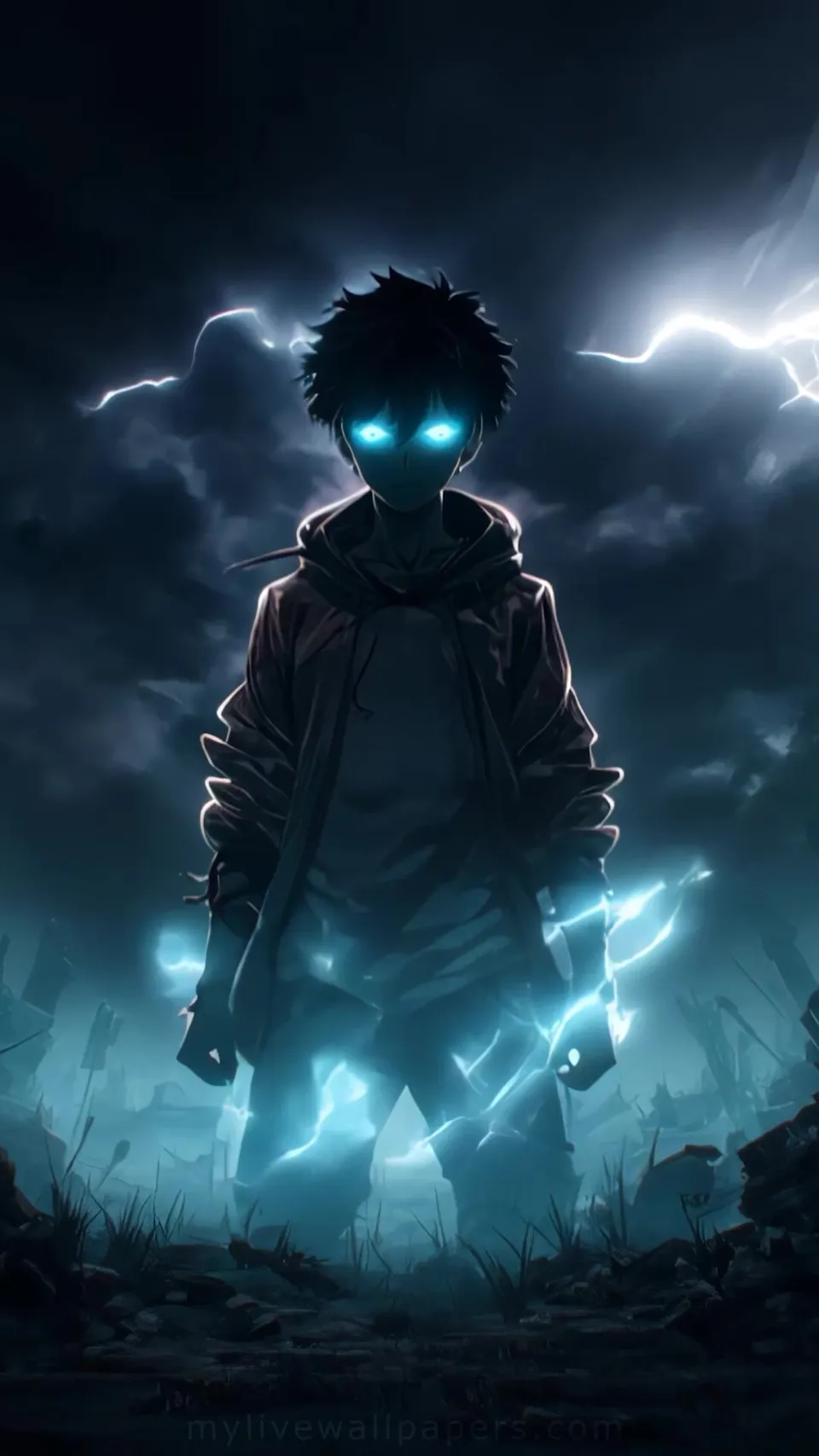 Joven anime con carga de relámpagos