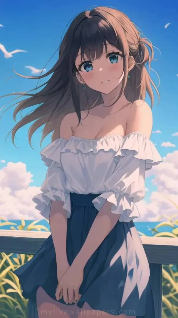 Chica de anime en un día ventoso