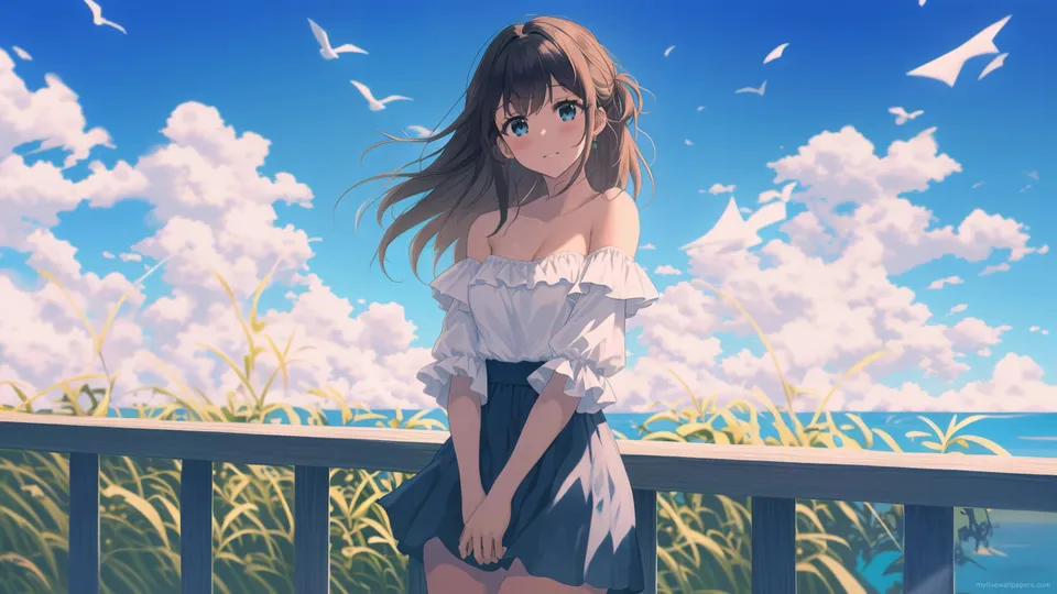 Chica de anime en un día ventoso