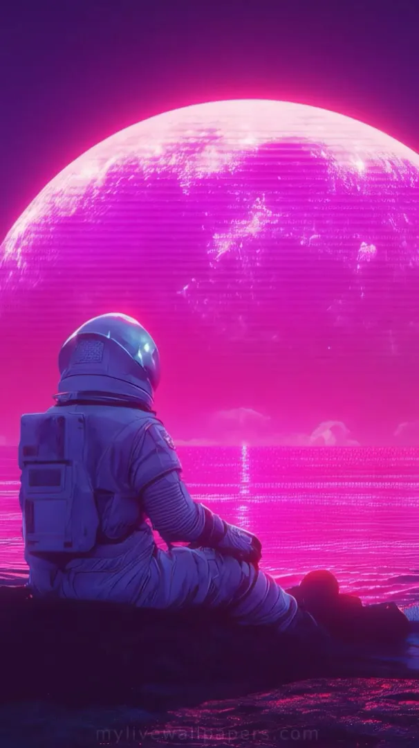 Astronauta Frente a Luna Neón