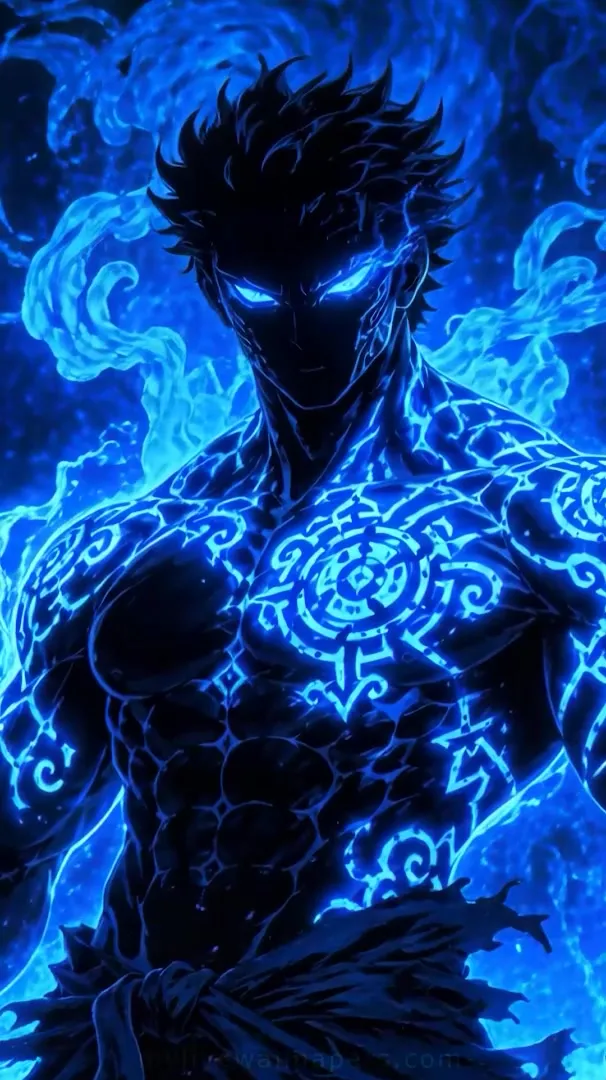 Guerrero con Tatuajes Luminosos Azules