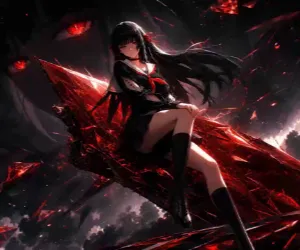 Dark Anime Girl with Red Crystals