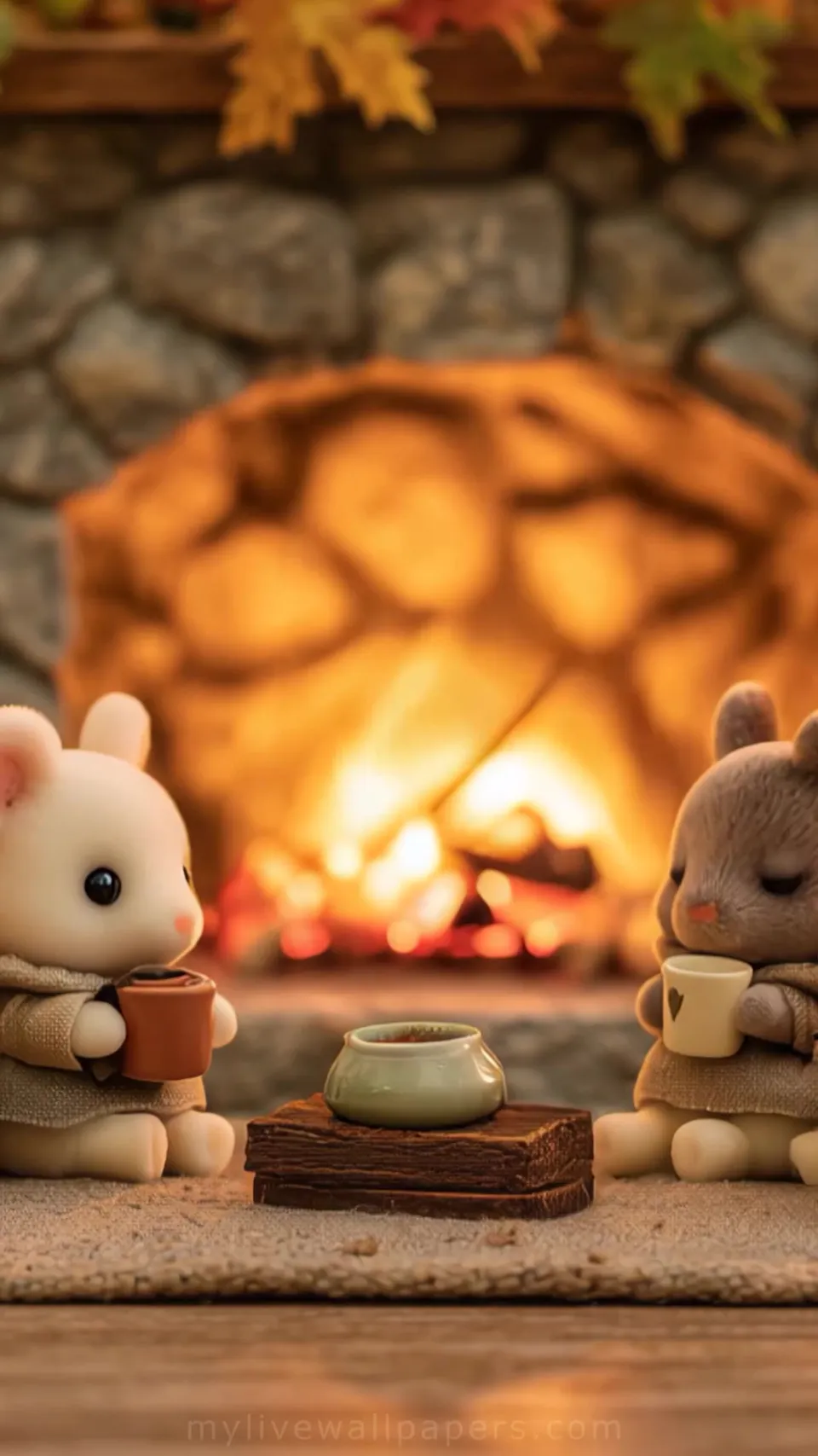 Cozy Mice by the Fireplace