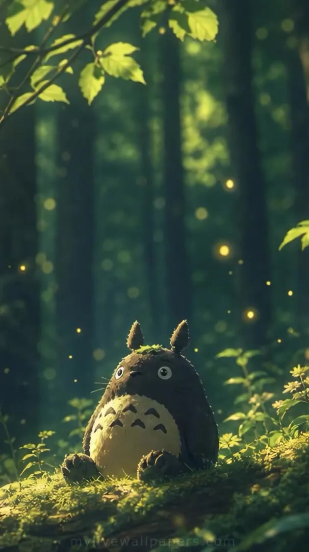 Totoro tierno en el bosque luminoso