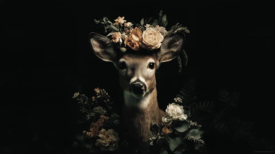 Ciervo con corona de flores