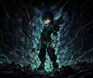 Deku enveloped in green energy