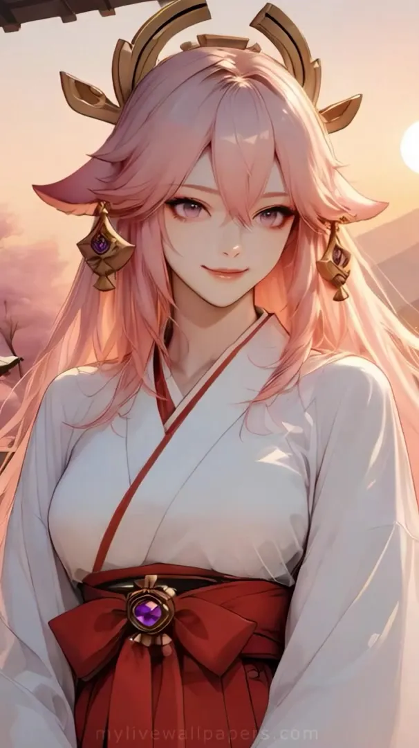 Yae Miko Serena en el Santuario al Atardecer
