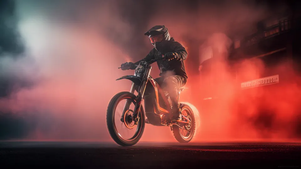 Motocicleta de cross en la niebla roja
