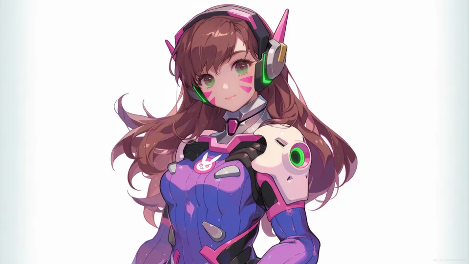 D.Va from Overwatch in futuristic suit with headphones