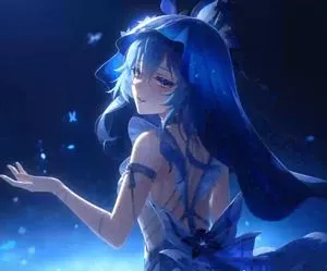 Ilustración Nocturna de Chica de Cabello Azul