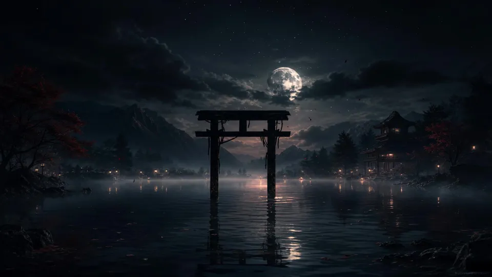 Puerta Torii bajo la Luna Llena
