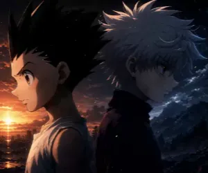 Gon Freecss and Killua Zoldyck sunset
