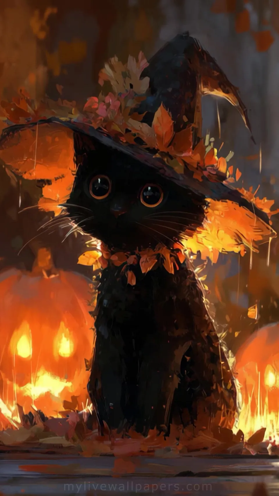 Halloween Black Cat with Witch Hat