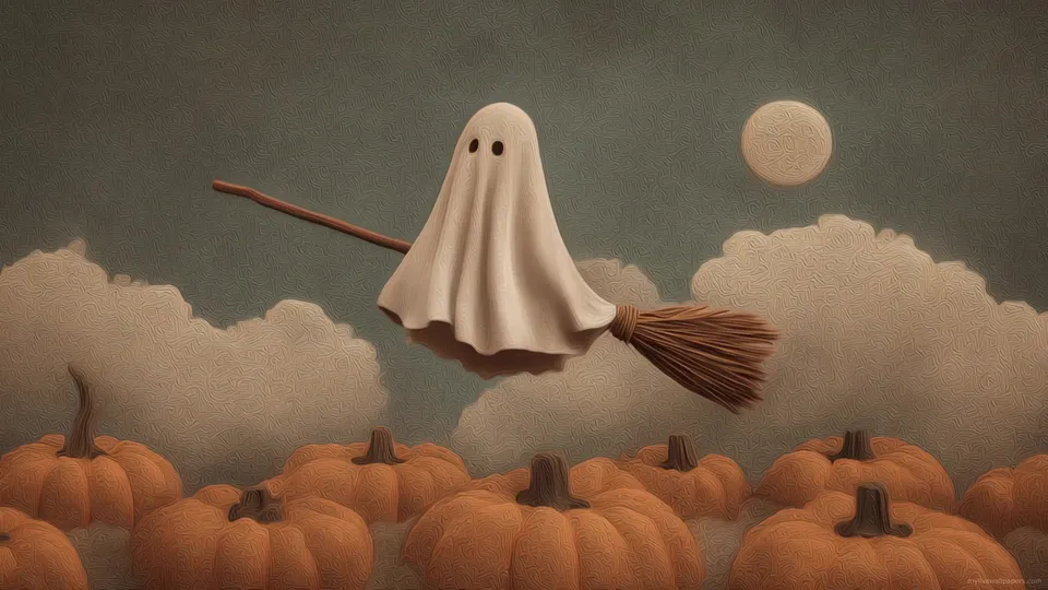 Fantasma en escoba de Halloween