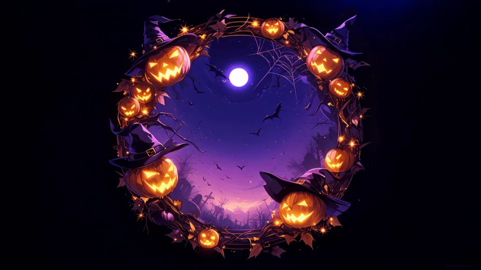 Corona de Halloween con Calabazas Brillantes