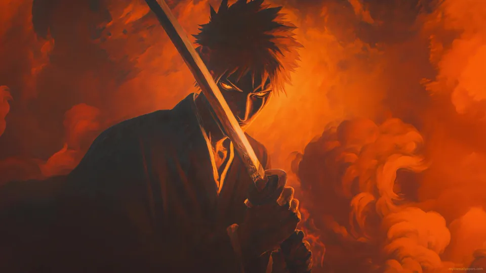 Ichigo Kurosaki entre humo naranja
