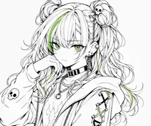 Chica anime con estilo gótico y detalles en verde