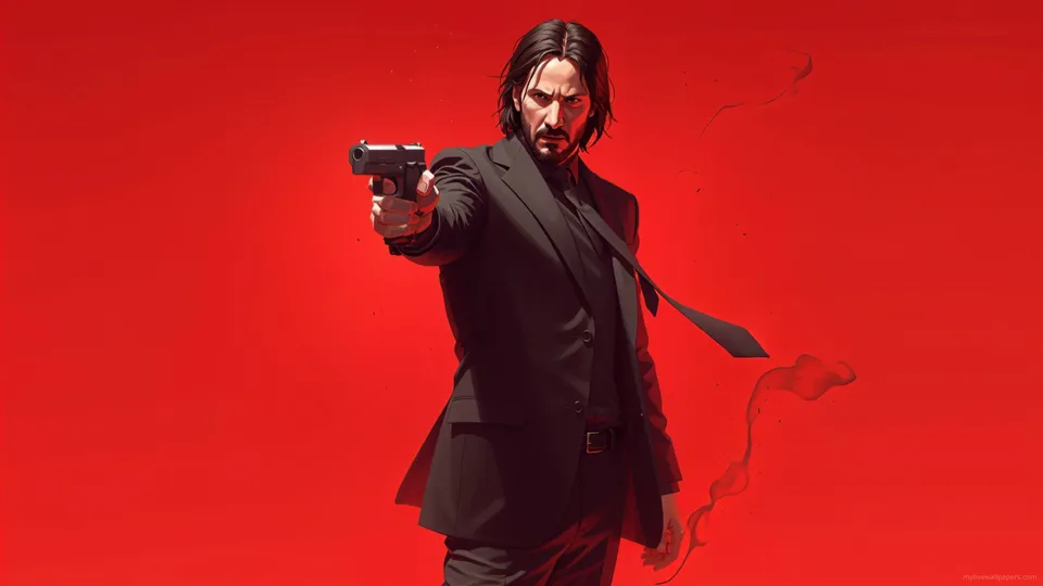 John Wick sobre Fondo Rojo