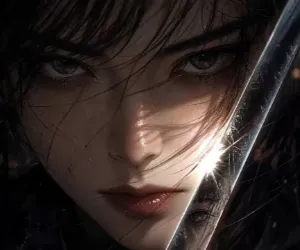 Primer plano de guerrera con katana
