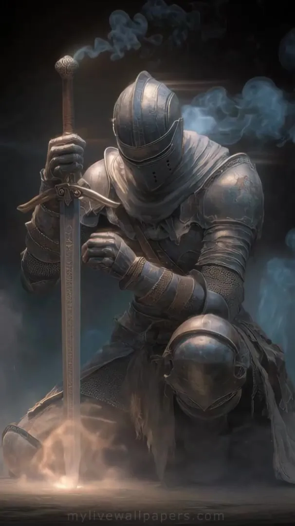 Caballero arrodillado con espada