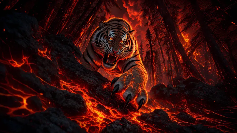 Tigre de Fuego en el Bosque