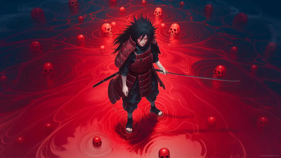 Madara entre calaveras flotantes