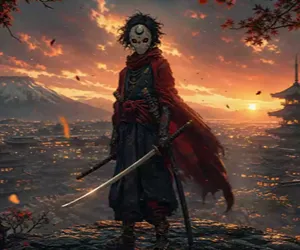 Masked Warrior at Sunset