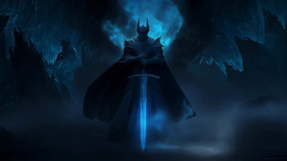 Dark Knight with Glowing Blue Sword