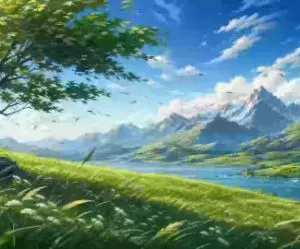 Valle montañoso bajo el cielo azul