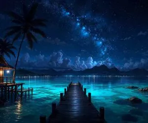 Muelle nocturno bajo las estrellas