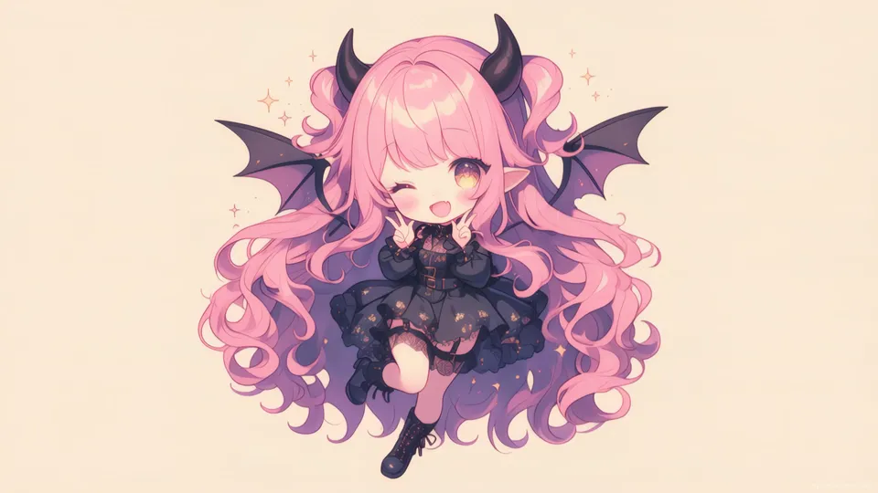 Chica demonio chibi de pelo rosa