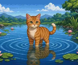 Gato Atigrado en el Estanques