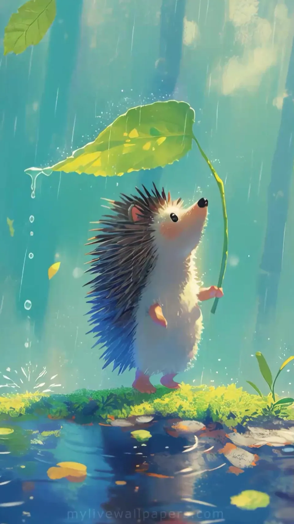 Erizo bajo la lluvia