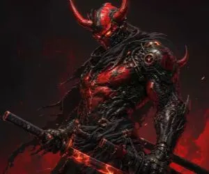 Red demon cyborg samurai
