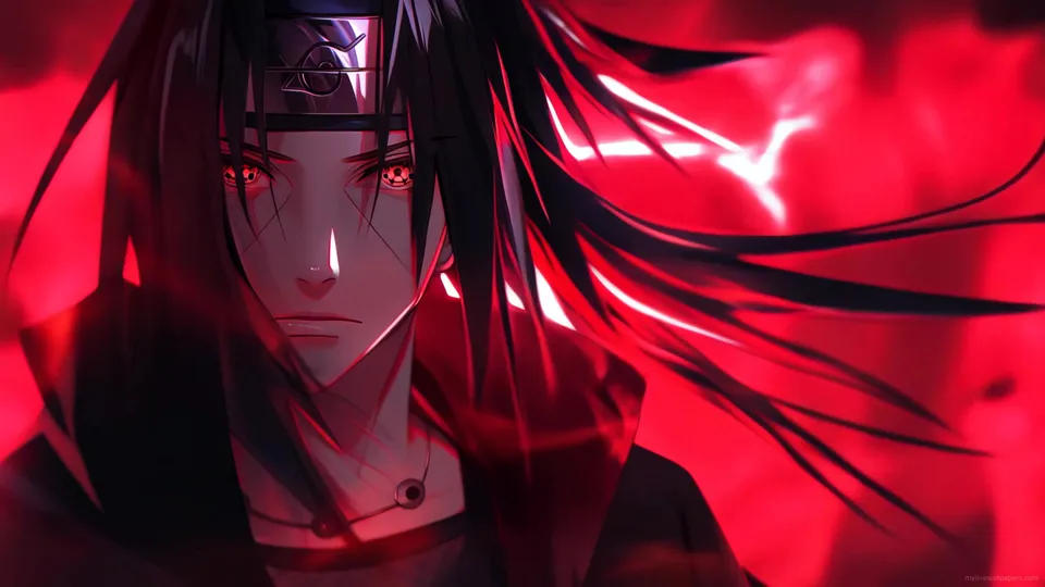 Itachi Uchiha con llamas rojas