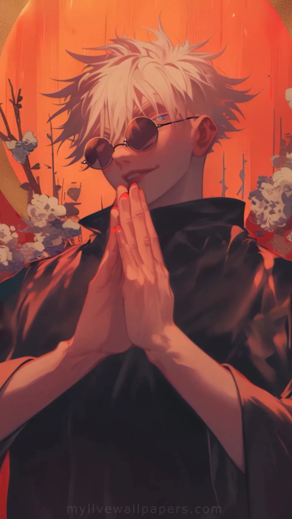 Ilustración de Gojo Satoru con Tonos Rojos