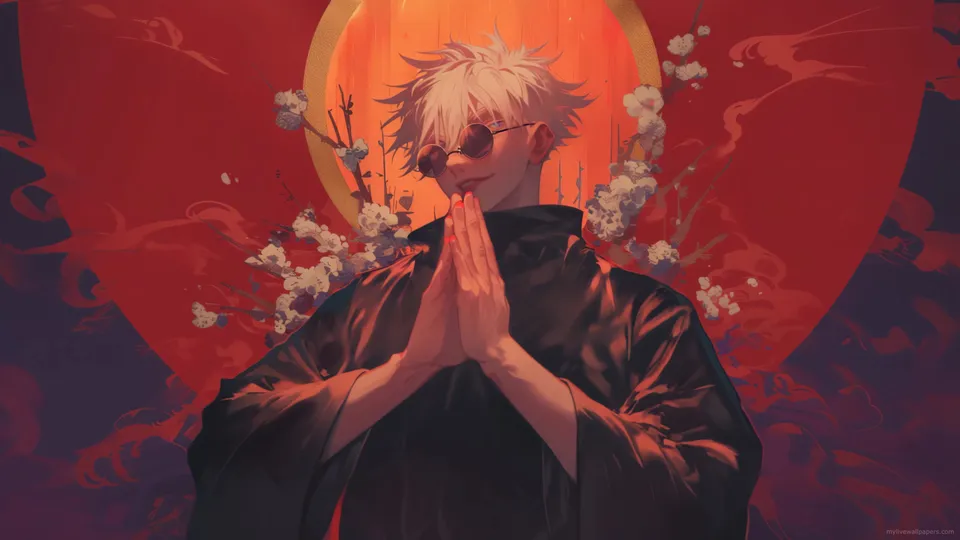 Ilustración de Gojo Satoru con Tonos Rojos