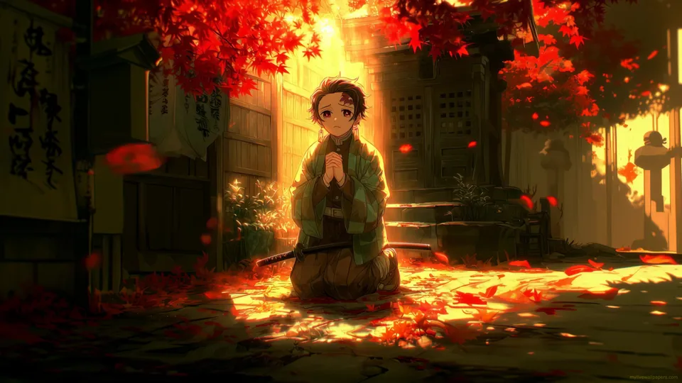 Melancholic Tanjiro Amid Maple Leaves