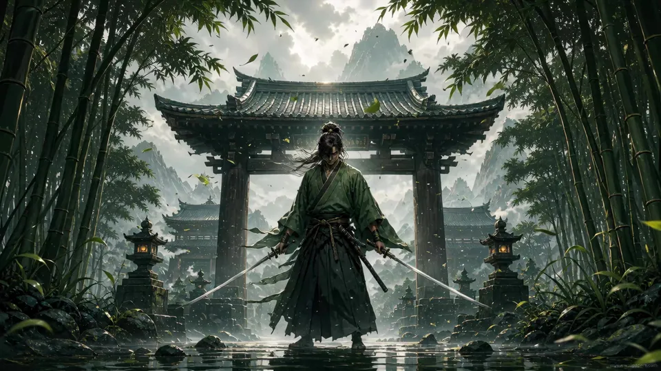 Guerrero Samurai en el Bosque de Bambú