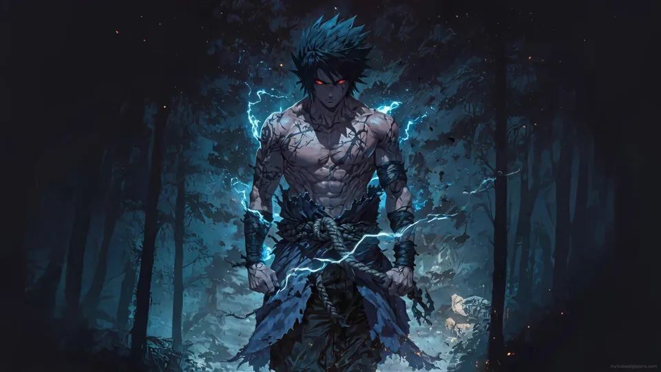 Sasuke Concentrado en el Bosque Oscuro