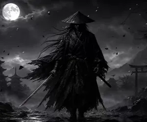 Guerrero Samurai Bajo la Luna