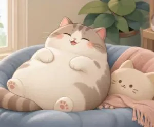 Gato regordete durmiendo en el sofá