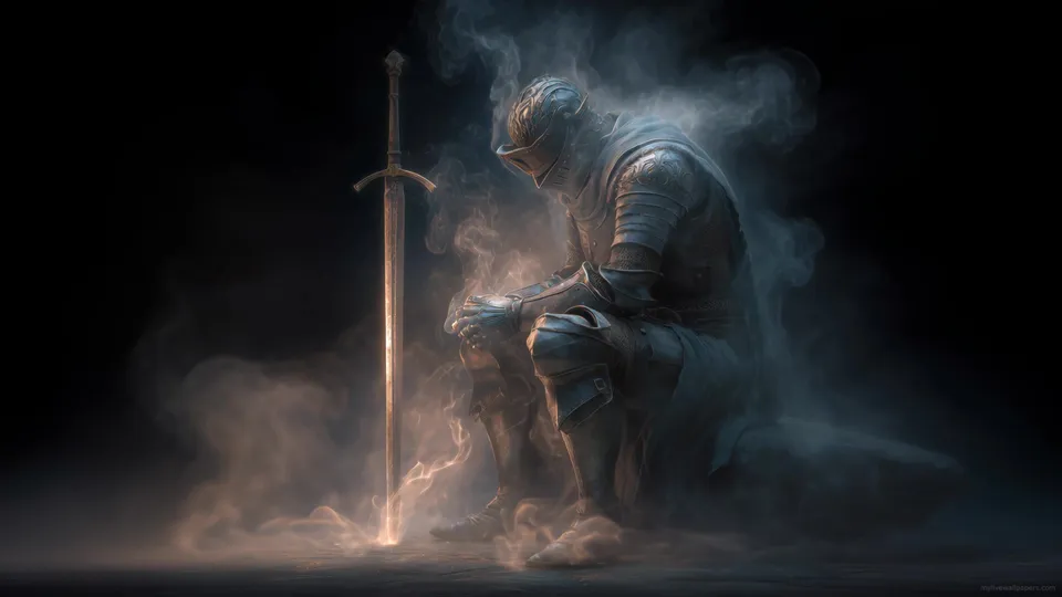 Caballero cansado entre humo