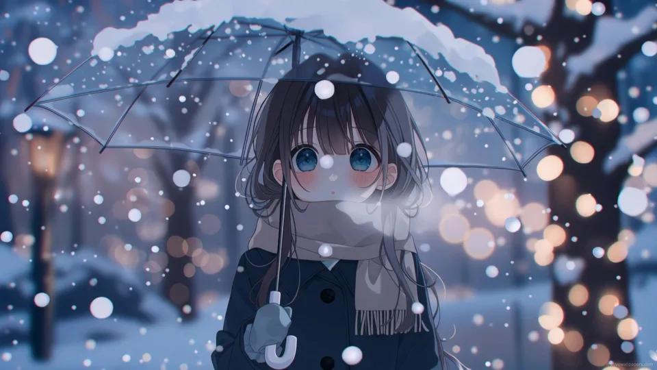 Girl in the Snow with Umbrella