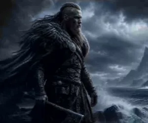 Guerrero vikingo junto al mar tormentoso