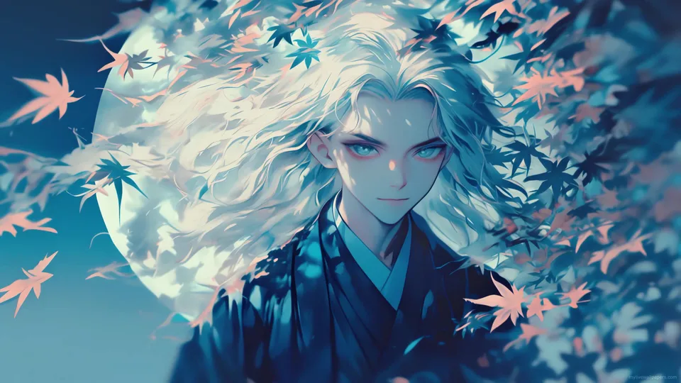 Silver-Haired Youth Among Leaves