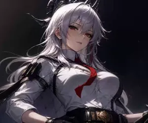 Ilustración de Chica de Pelo Plateado con Estilo Militar